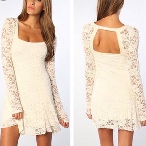 Free People Lace Long Sleeve Velvet Lined Dress